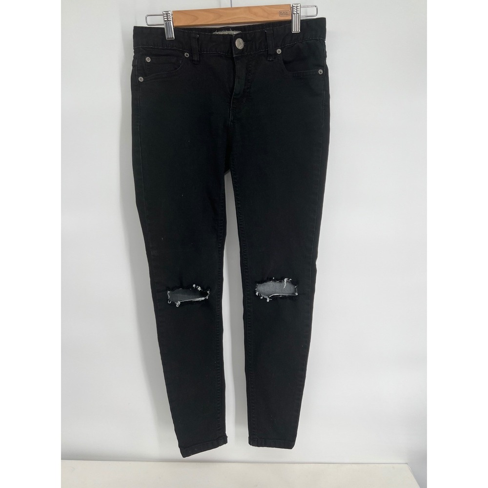 Free People Distressed Ripped Knee Skinny Jeans Black Denim Size 27